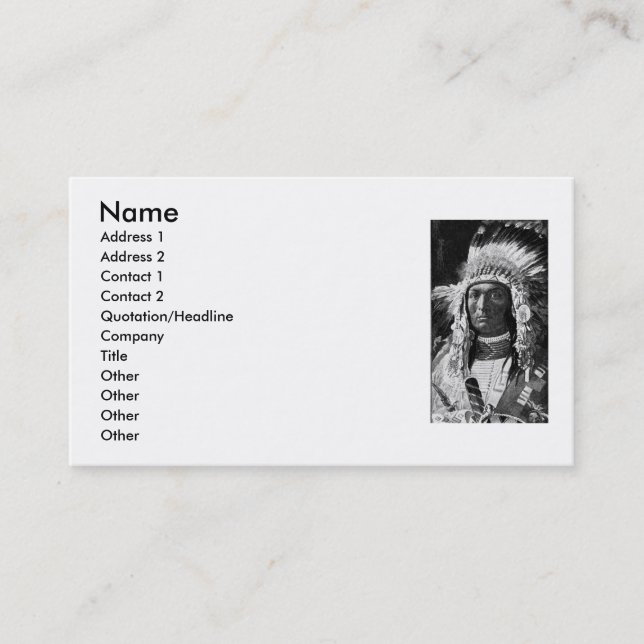 American Indian Chief Business Card (Front)