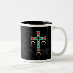 American Indian Cross with Two Feathers Two-Tone Coffee Mug