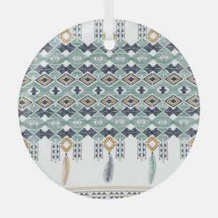American Indian Geometry Seamless Border Glass Ornament