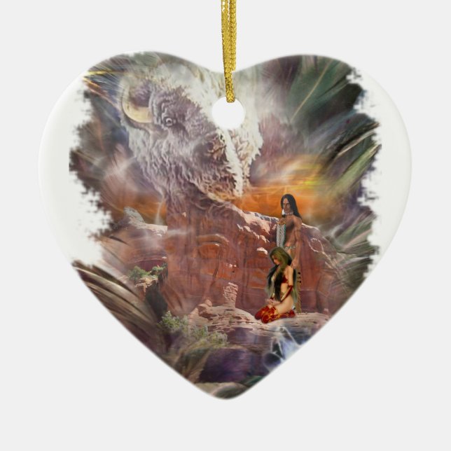 American Indian Wedding Night Vignette Ceramic Ornament (Front)