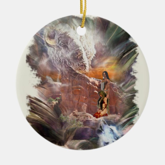 American Indian Wedding Night Vignette Ceramic Ornament (Front)