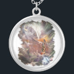 American Indian Wedding Night Vignette Silver Plated Necklace<br><div class="desc">American Indian Wedding Night Beautiful surreal collage of an American Indian couple - she kneels before him on the red rocks- while his hand rests on her shoulder- this is overlaid onto a background of abstract feathers- in the top left corner is a white buffalo cloud vignette appearing to be...</div>