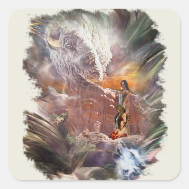 American Indian Wedding Night Vignette Square Sticker (Front)