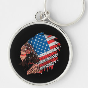 American Indian Woman with Headdress Keychain