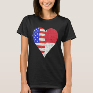 American Indonesian Flag Heart T-Shirt