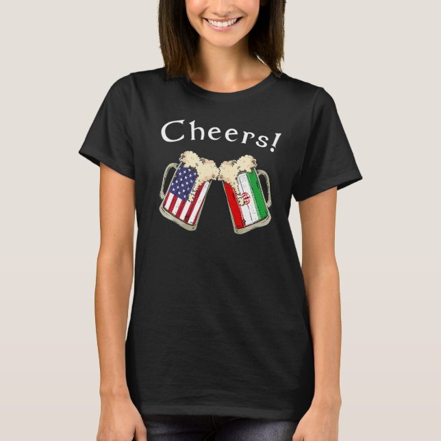 American Iranian Patriot US Flag Beer Drinks Iran  T-Shirt (Front)