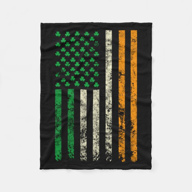 American Ireland Flag Shamrock Irish Patricks Day  Fleece Blanket (Front)