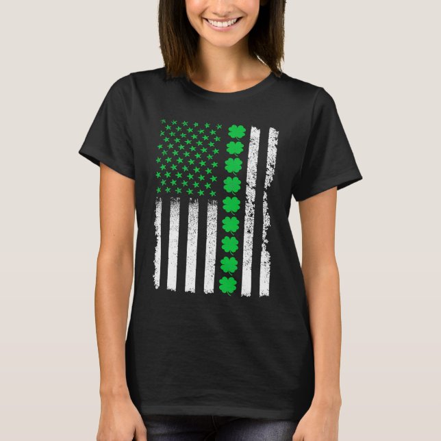 American Irish Flag Shamrock Lucky St Patricks Day T-Shirt (Front)