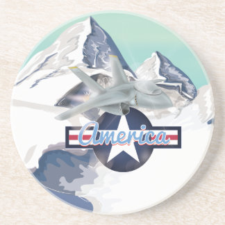 American Jet Plane Flying over Rocky Mountains Coaster
