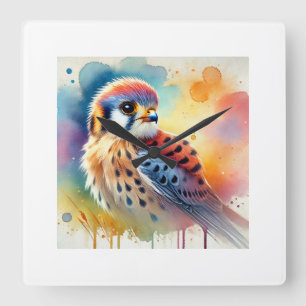 American Kestrel 160724AREF106 - Watercolor Square Wall Clock