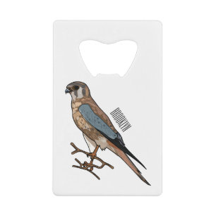 American kestrel bird cartoon illustration credit card bottle opener