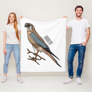 American kestrel bird cartoon illustration  fleece blanket