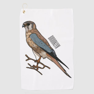 American kestrel bird cartoon illustration  golf towel