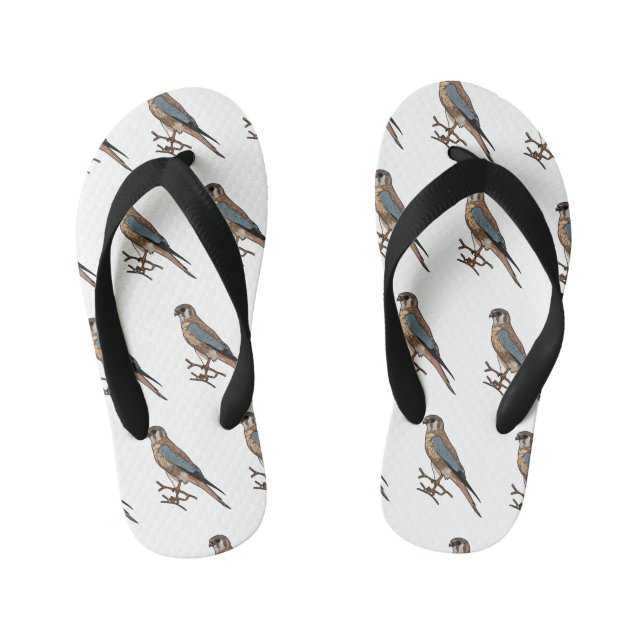 American kestrel bird cartoon illustration  kid's flip flops (Footbed)