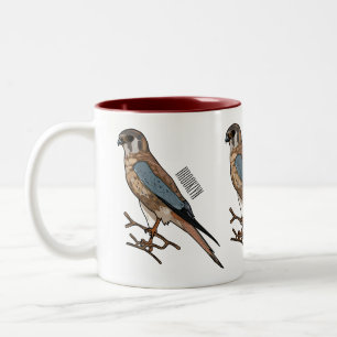 American kestrel bird cartoon illustration Two-Tone coffee mug