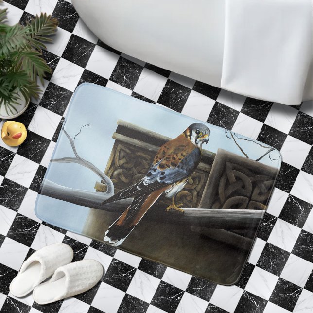 American Kestrel Falcon Celtic Knotwork Wildlife Bath Mat (Creator Uploaded)