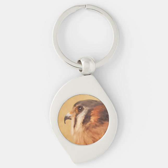 American Kestrel Painting - Original Bird Art Keychain (Front)