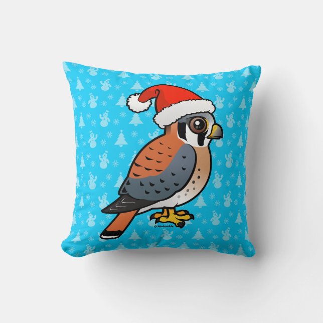 American Kestrel Santa Throw Pillow (Front)