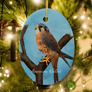 American Kestrel Watercolor Bird Art Ceramic Ornament
