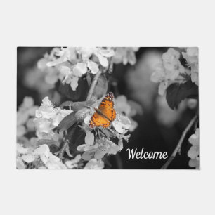 American Lady Butterfly On Blossom Door Mat