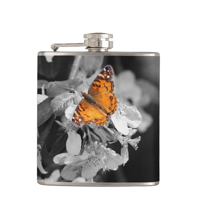 American Lady Butterfly On Blossom Drink Flask (Front)