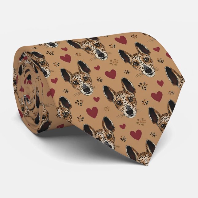 American Leopard Hound Valentine Hearts Pattern Tie (Rolled)