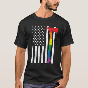 American LGBT Firefighter Flag US Rainbow Axe USA  T-Shirt