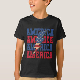 American Lightning Bolt Patriotic Usa Flag Happy 4 T-Shirt