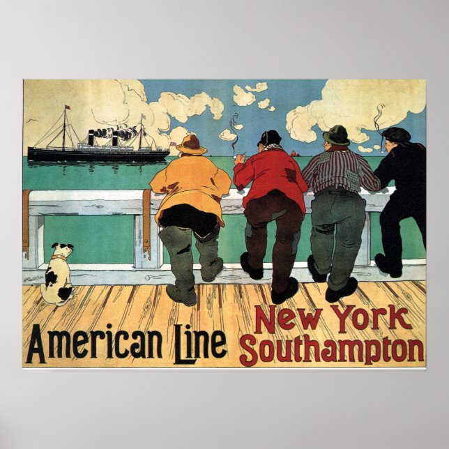 AMERICAN LINE VINTAGE TRAVEL 1900 POSTER (Front)