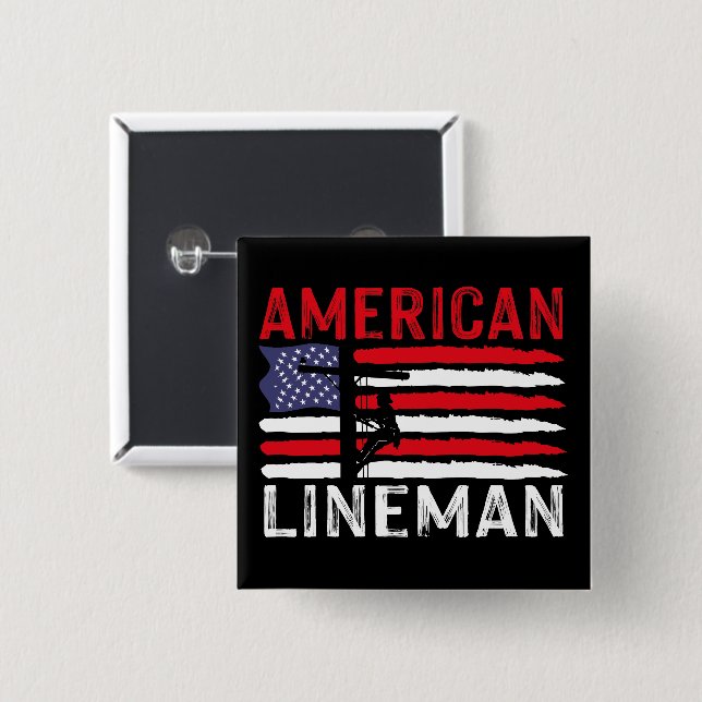 American Lineman Electric Cable Patriotic USA Flag 2 Inch Square Button (Front & Back)