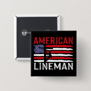 American Lineman Electric Cable Patriotic USA Flag 2 Inch Square Button