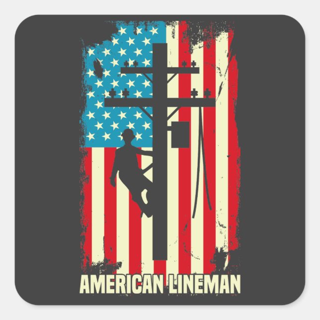  American Lineman Flag Electric Cable Patriot  Square Sticker (Front)