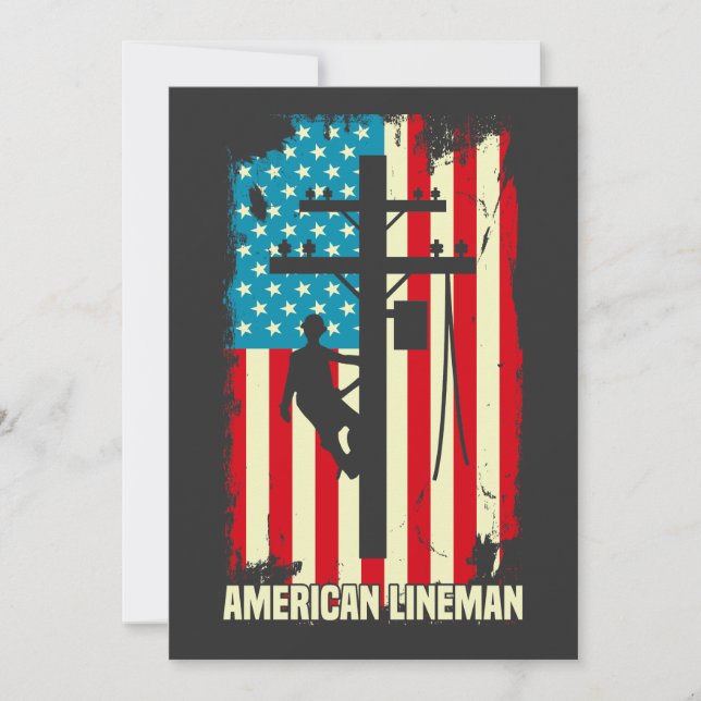  American Lineman Flag Electric Cable Patriotic Invitation (Front)