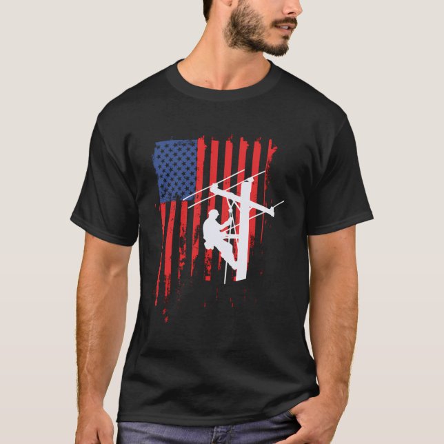 American Lineman Flag Shirt Cable Lineman Gift Hoo (Front)