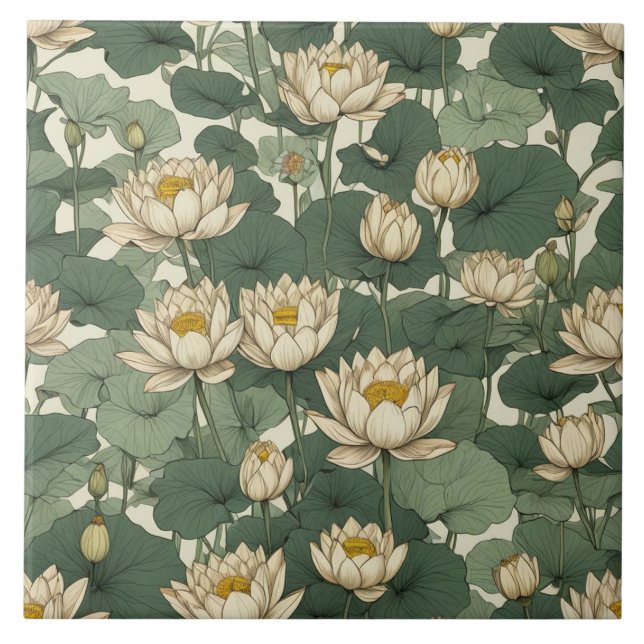 American Lotus flowers pattern Tile (Front)