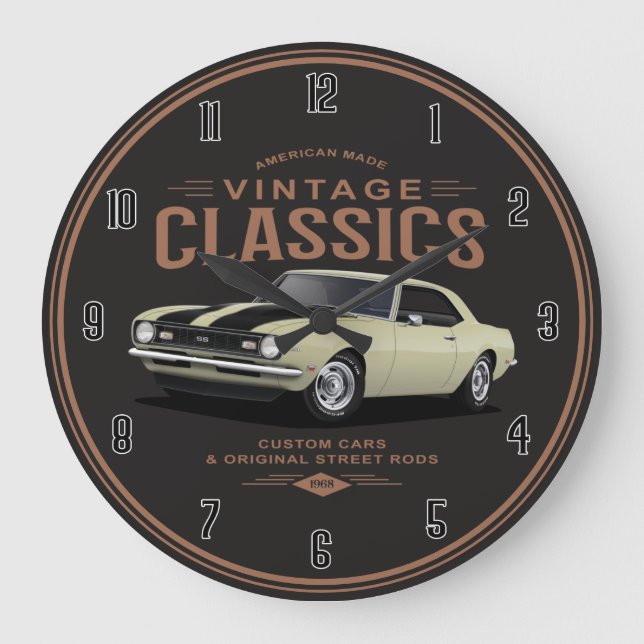 American Made Vintage Classic Cars Large Clock (Front)