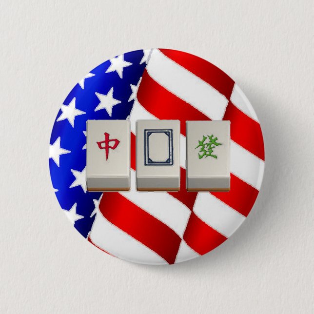 "American" Mah Jongg 2 Inch Round Button (Front)