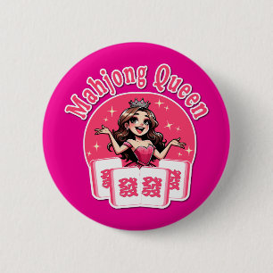 American Mahjong Queen Pink Crown Mini art 2 Inch Round Button