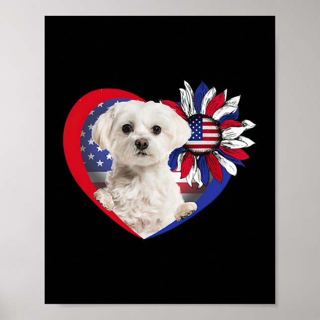 American Maltese Dog Heart 4th Of July USA Flag Pa Poster (Front)