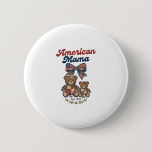 American Mama Patriotic Bear Patchwork Vector Desi 2 Inch Round Button