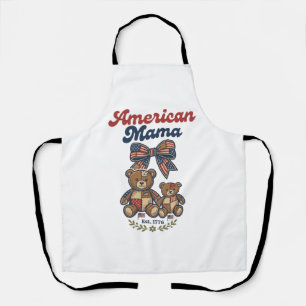 American Mama Patriotic Bear Patchwork Vector Desi Apron