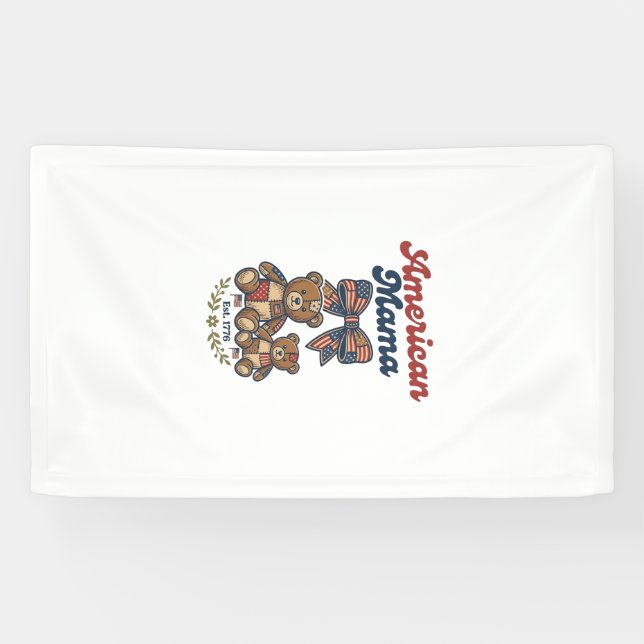 American Mama Patriotic Bear Patchwork Vector Desi Banner (Horizontal)
