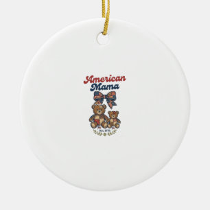 American Mama Patriotic Bear Patchwork Vector Desi Ceramic Ornament