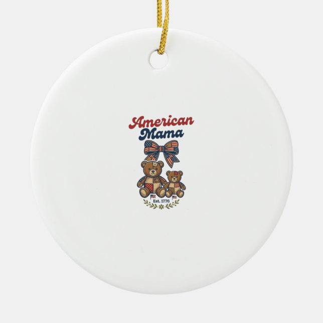 American Mama Patriotic Bear Patchwork Vector Desi Ceramic Ornament (Front)