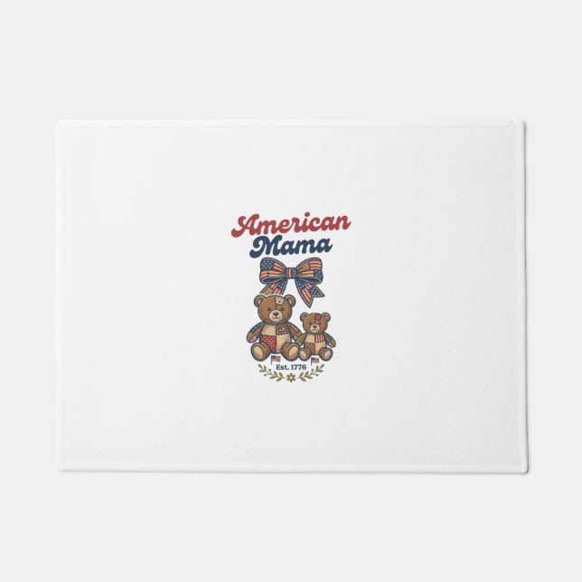 American Mama Patriotic Bear Patchwork Vector Desi Doormat (Front)