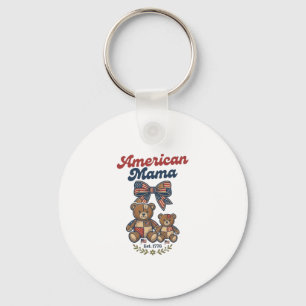 American Mama Patriotic Bear Patchwork Vector Desi Keychain