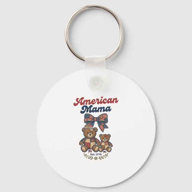American Mama Patriotic Bear Patchwork Vector Desi Keychain (Front)