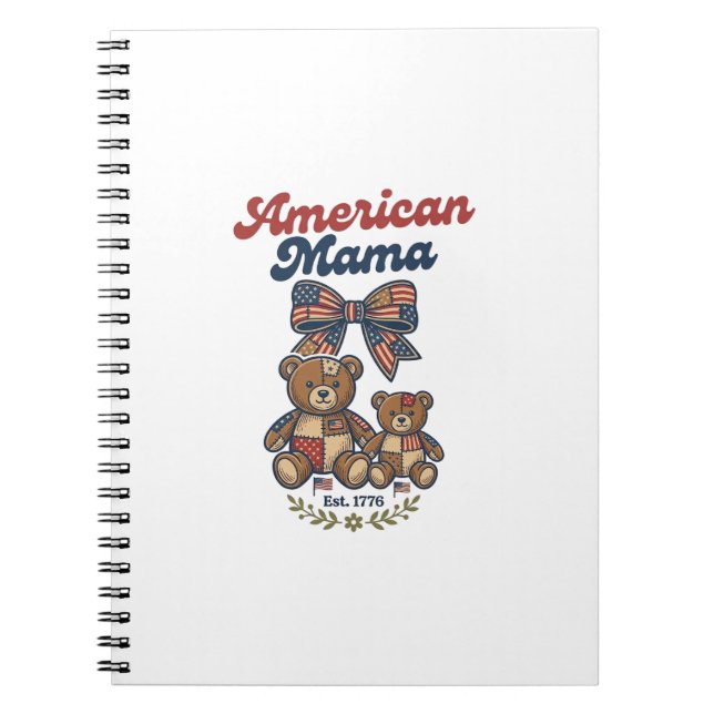 American Mama Patriotic Bear Patchwork Vector Desi Notebook (Front)