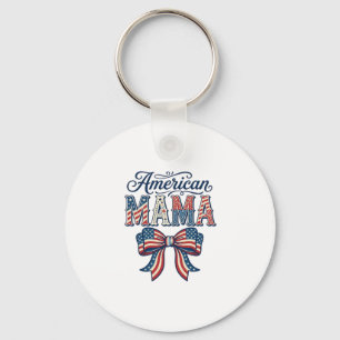 American Mama Patriotic Bow Vintage 4th of July Sh Keychain