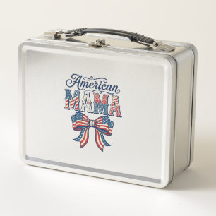 American Mama Patriotic Bow Vintage 4th of July Sh Metal Lunch Box